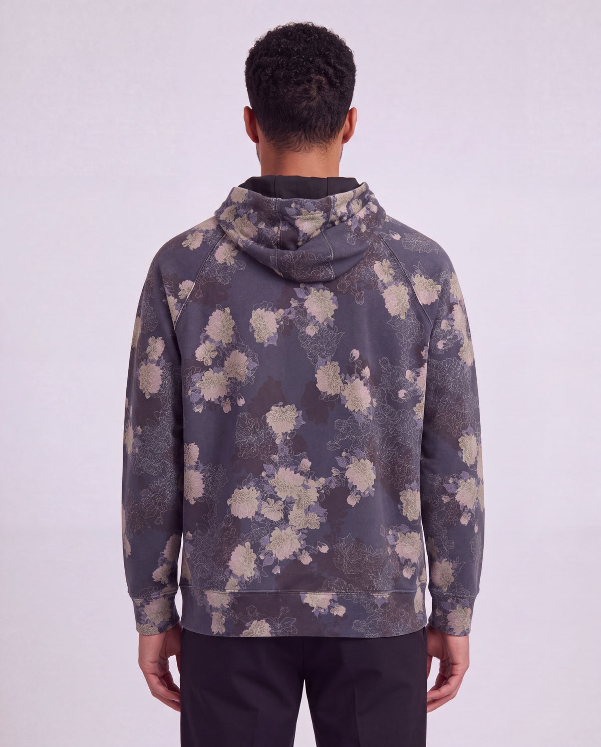 HANK LANS FLORAL BLACK MEN'S PRINTED KNIT HOODIE