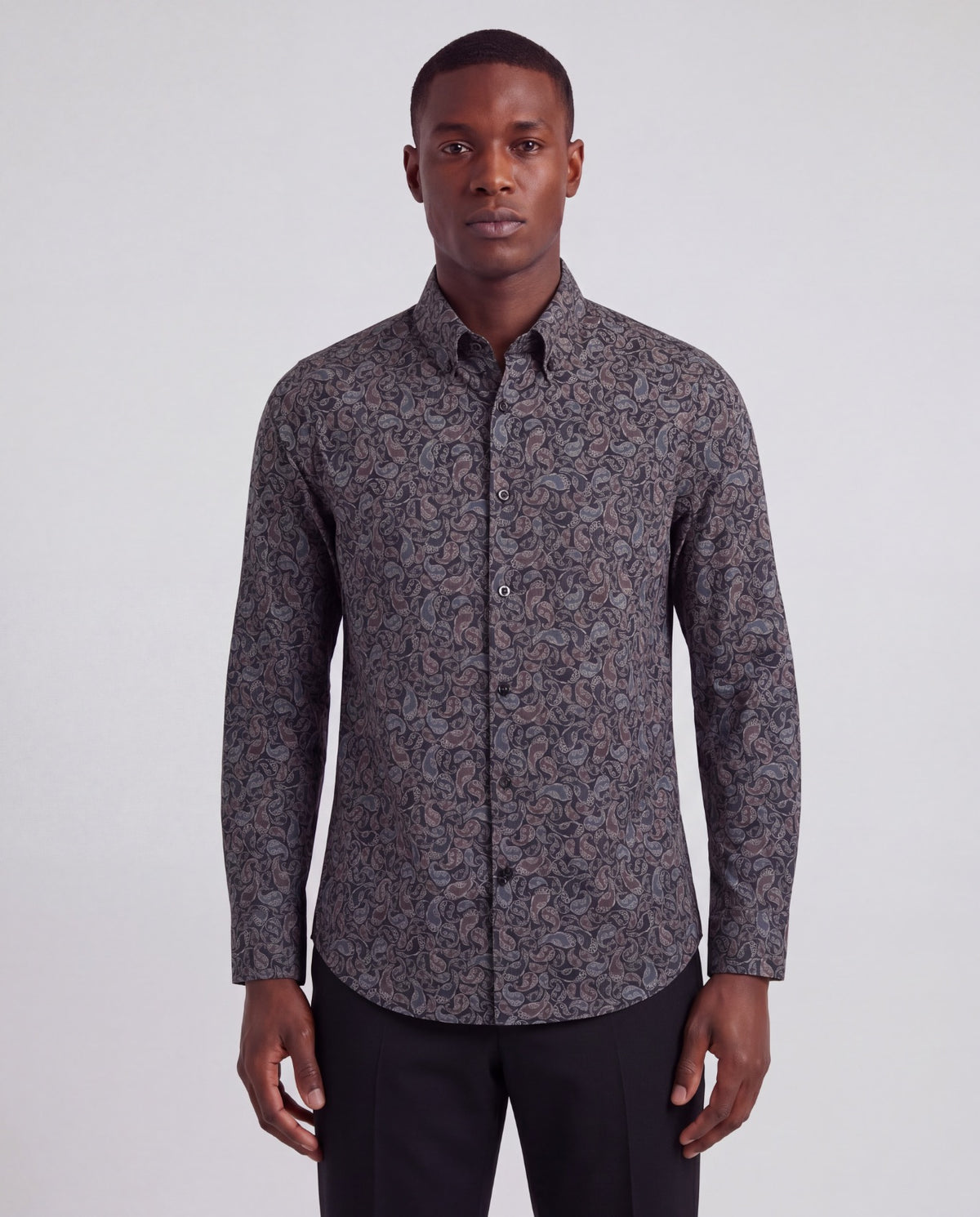 MORRIS INKED PAISLEY SMOKE MEN'S PRINTED COTTON BUTTON-DOWN SHIRT