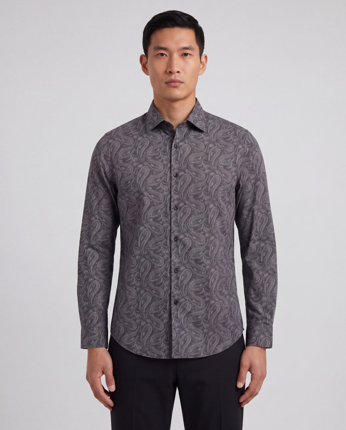 MORRIS MAURICE PAISLEY SMOKE MEN'S PRINTED COTTON BUTTON-DOWN SHIRT