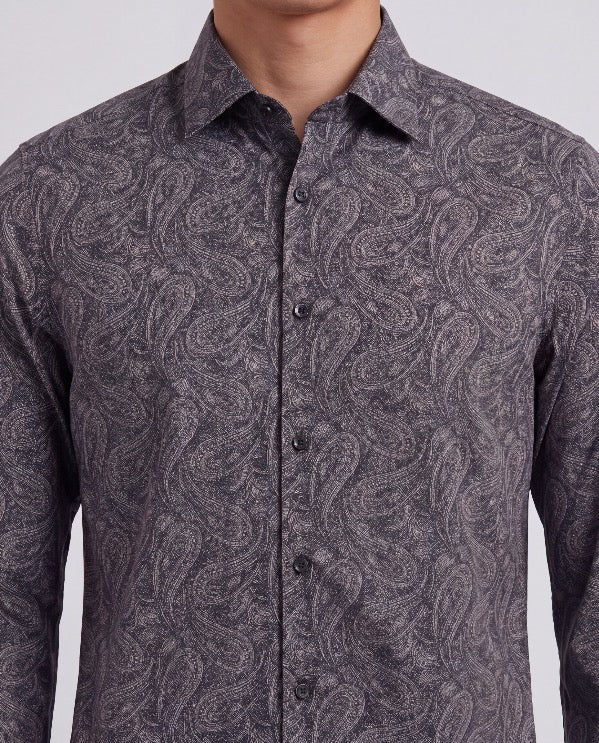MORRIS MAURICE PAISLEY SMOKE MEN'S PRINTED COTTON BUTTON-DOWN SHIRT