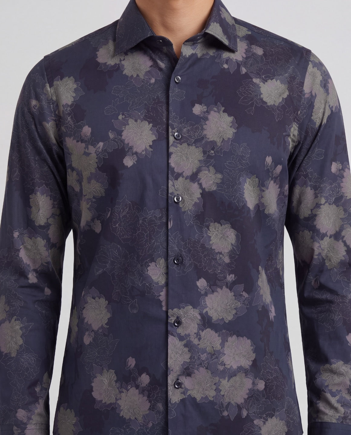 NIGEL LANS FLORAL BLACK MEN'S PRINTED COTTON LONG-SLEEVE SHIRT