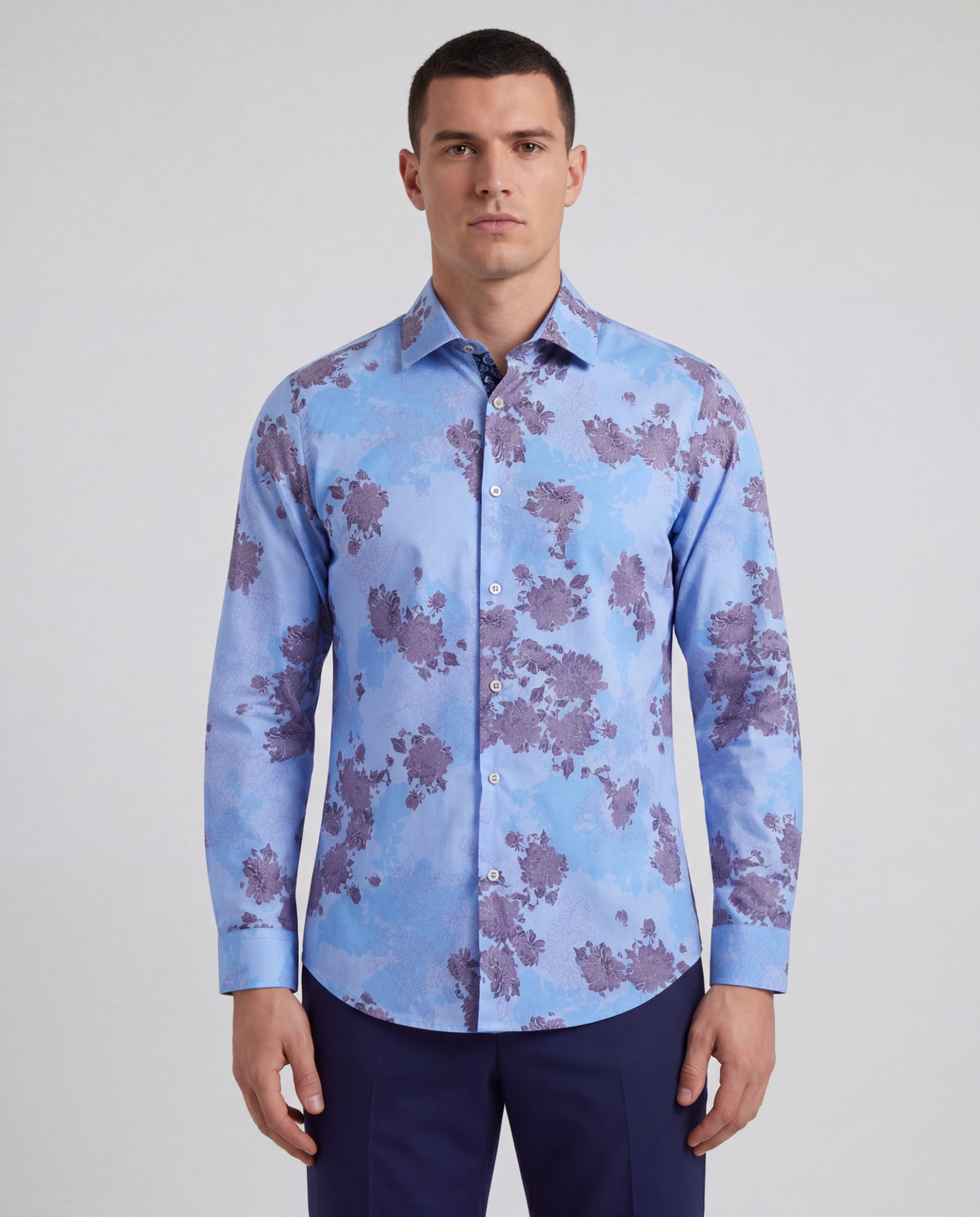 NIGEL LANS FLORAL BLUE MEN'S PRINTED COTTON LONG-SLEEVE SHIRT
