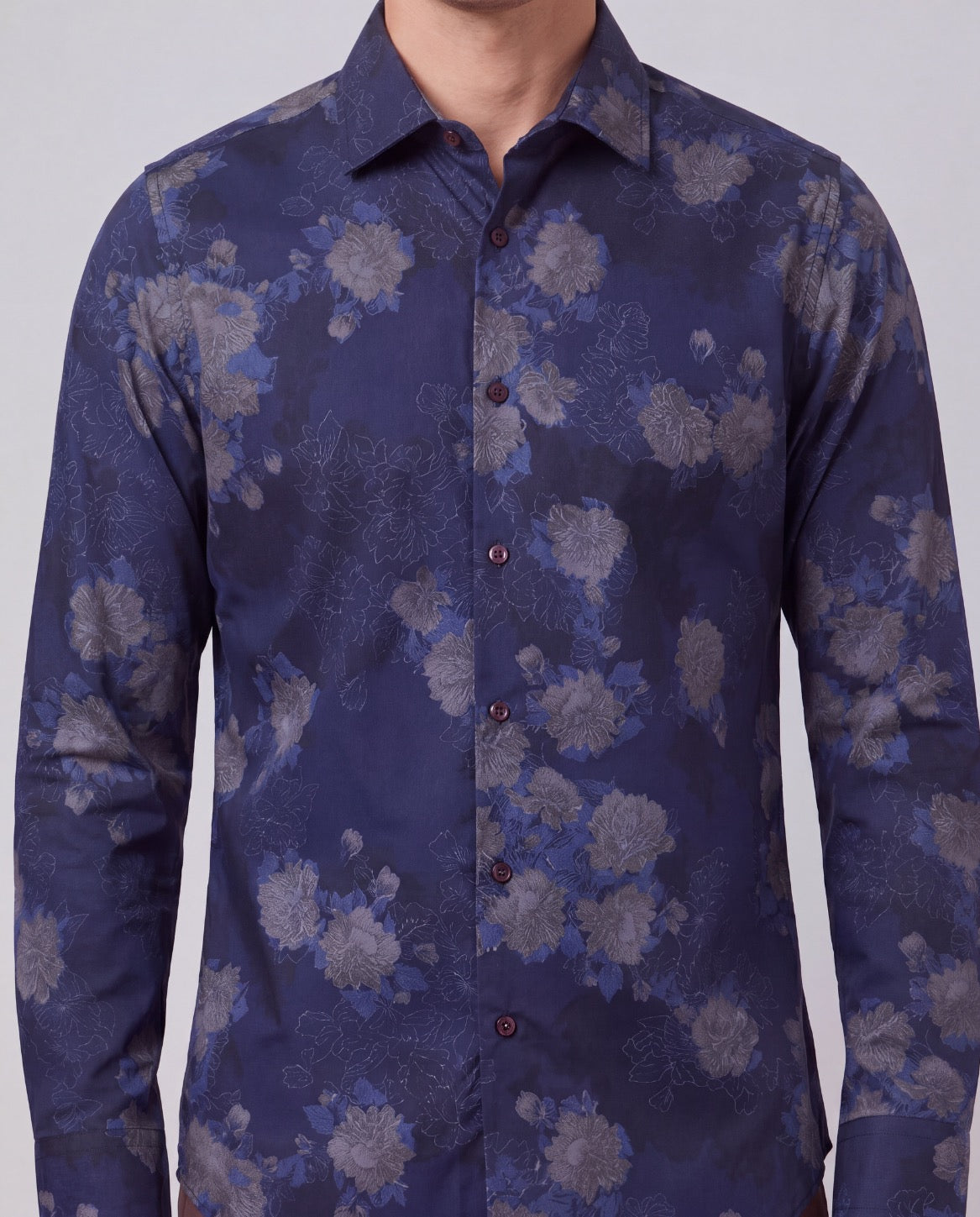NIGEL LANS FLORAL NAVY MEN'S PRINTED COTTON LONG-SLEEVE SHIRT