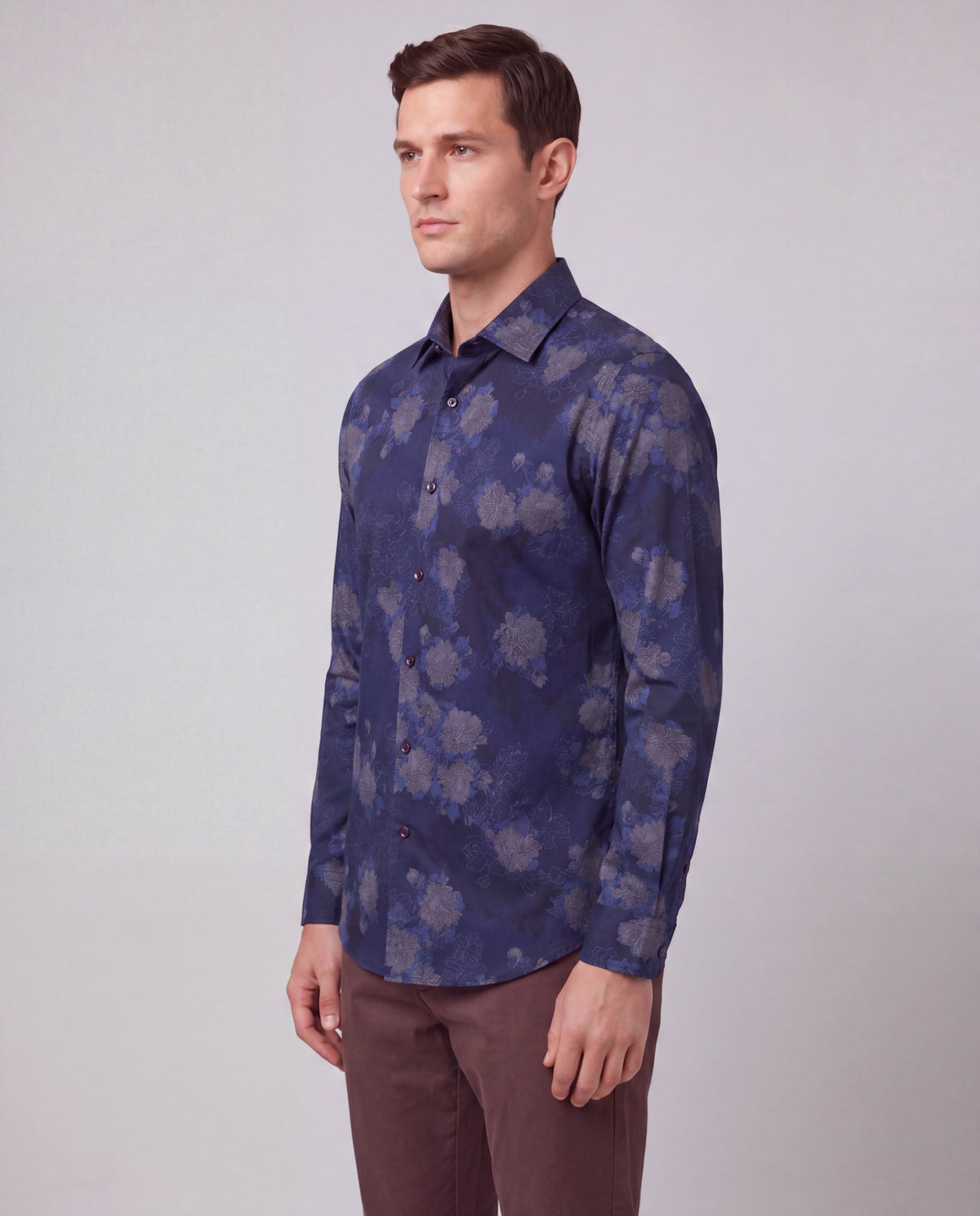 NIGEL LANS FLORAL NAVY MEN'S PRINTED COTTON LONG-SLEEVE SHIRT
