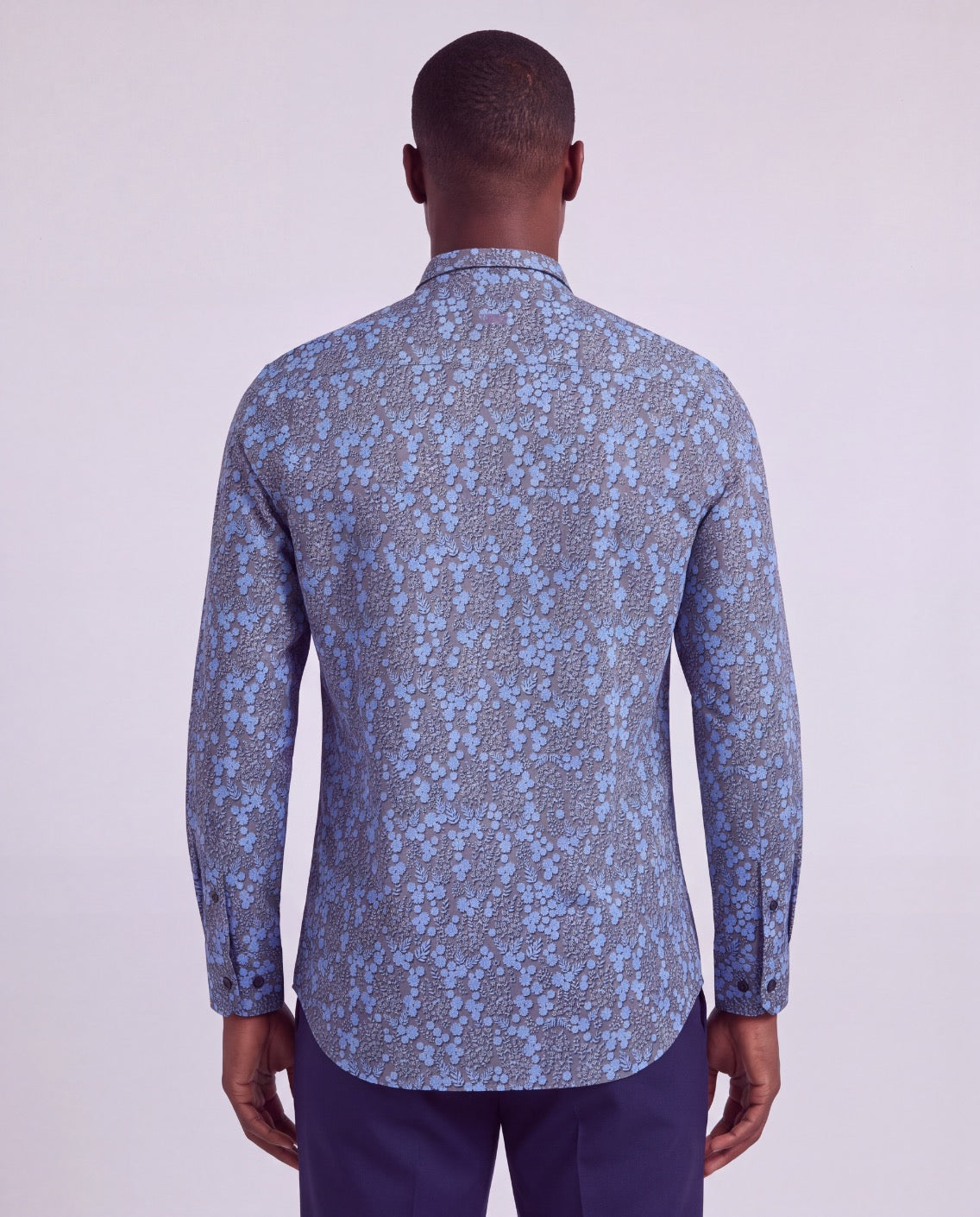 SIMON LECH FLORAL BLACK MEN'S STRETCH JERSEY LONG-SLEEVE SHIRT