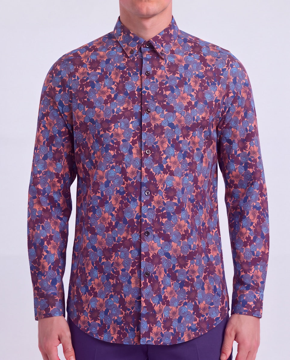 SIMON TERNBERG FLORAL AMBER MEN'S STRETCH JERSEY LONG-SLEEVE SHIRT