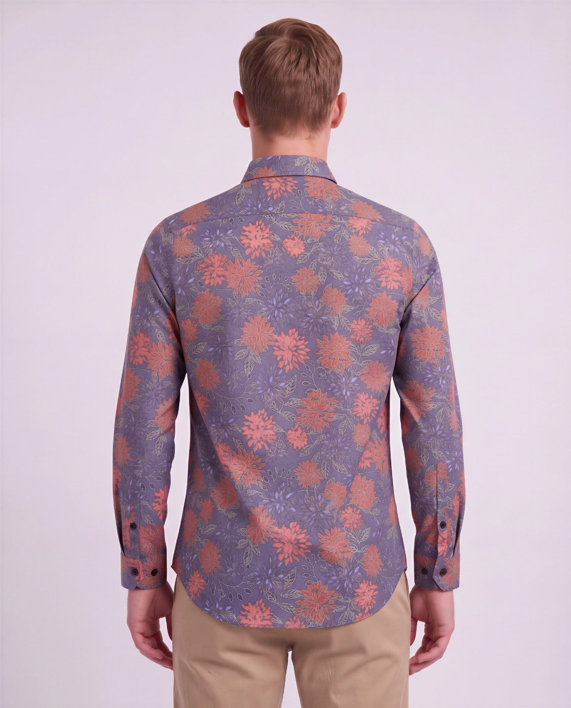 NICOLI ICE FLORAL AUBERGINE MEN'S PRINTED COTTON LONG-SLEEVE SHIRT