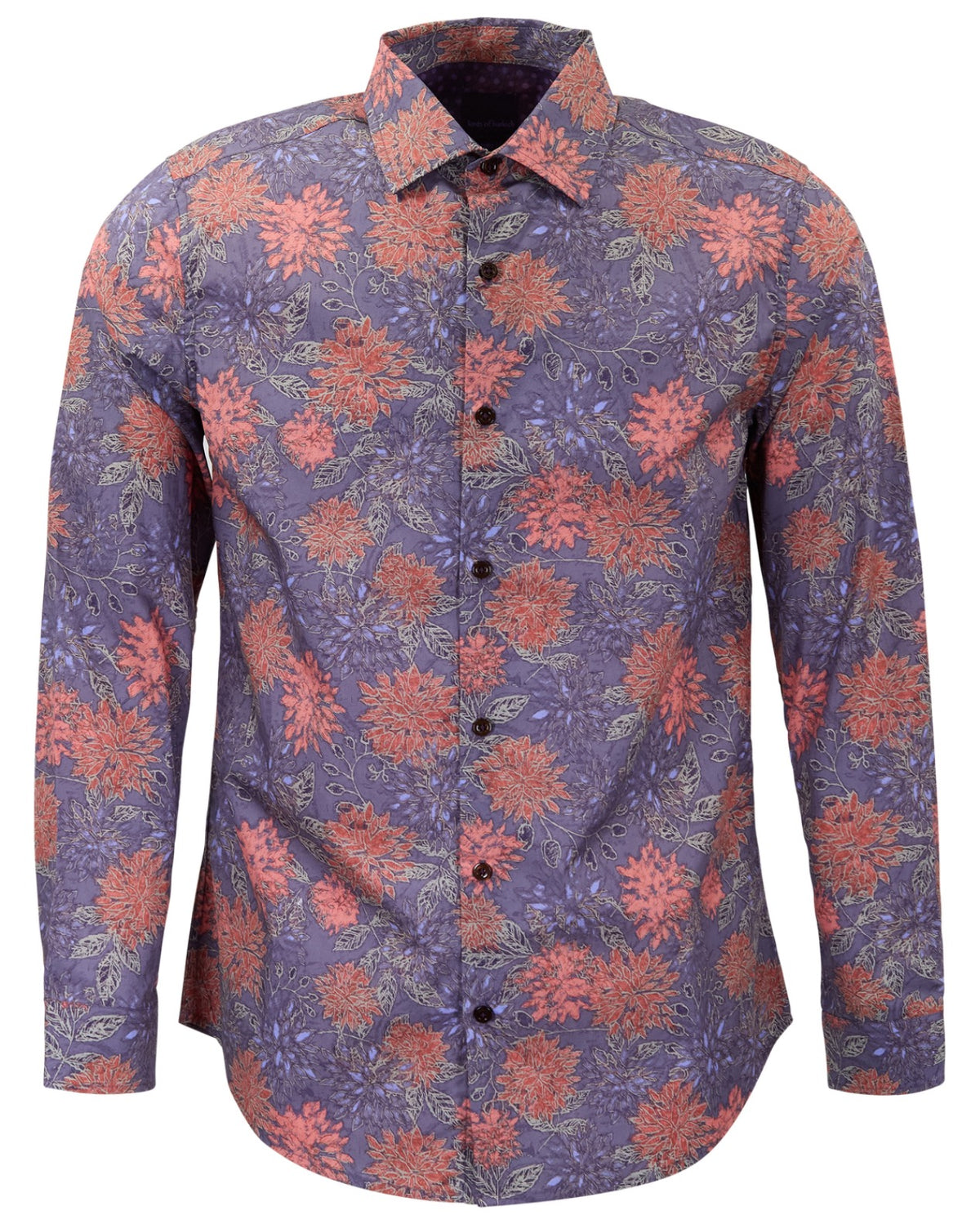 NICOLI ICE FLORAL AUBERGINE MEN'S PRINTED COTTON LONG-SLEEVE SHIRT