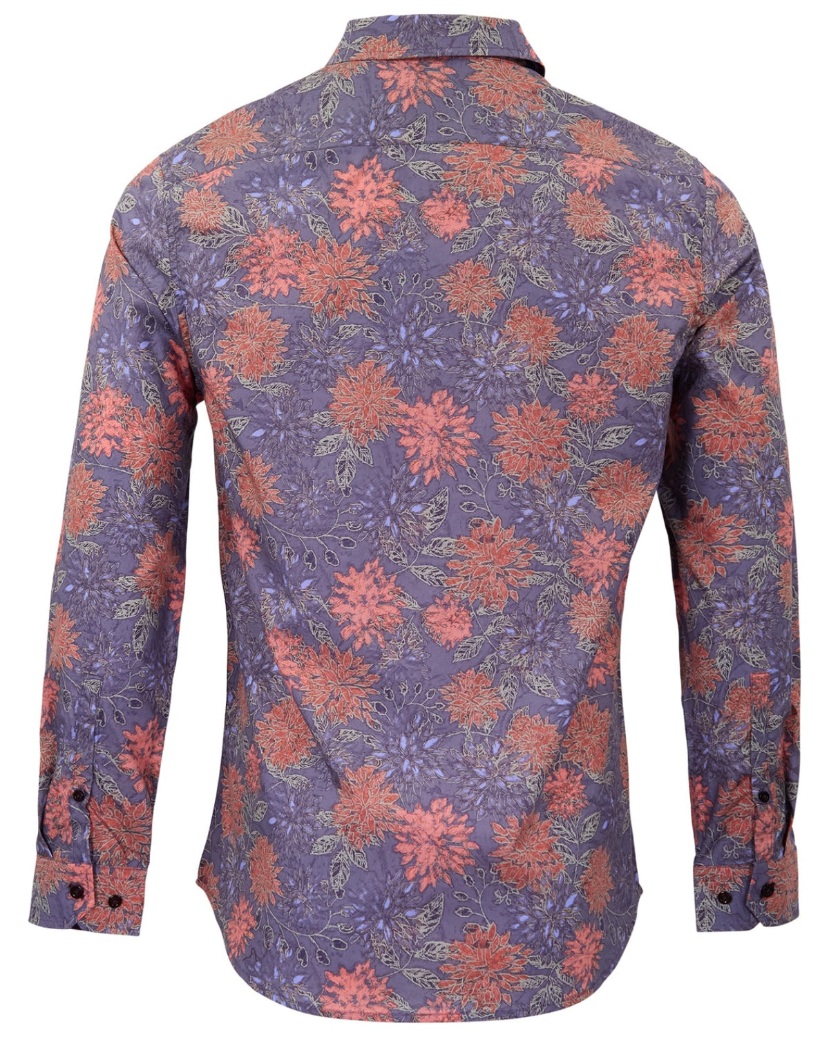 NICOLI ICE FLORAL AUBERGINE MEN'S PRINTED COTTON LONG-SLEEVE SHIRT