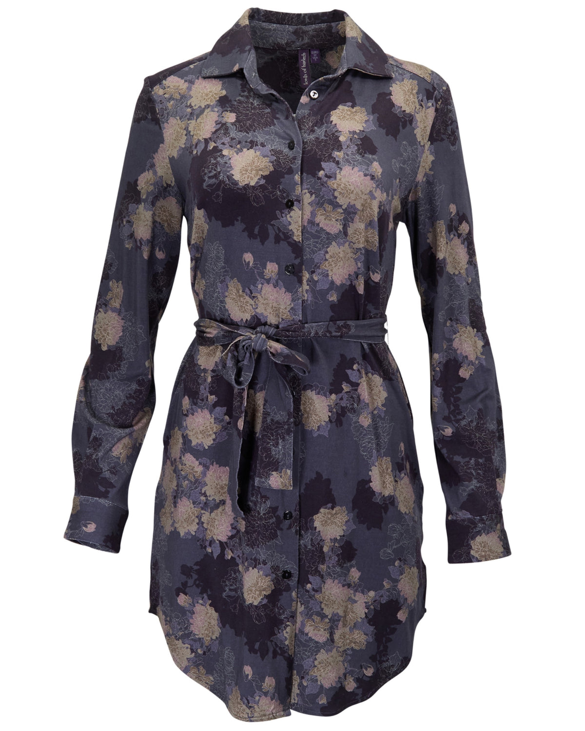 DOT LANS FLORAL BLACK WOMEN'S LYOCELL STRETCH SHIRT DRESS