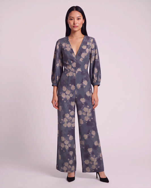 JILL LANS FLORAL BLACK WOMEN'S STRETCH TENCEL JUMPSUIT