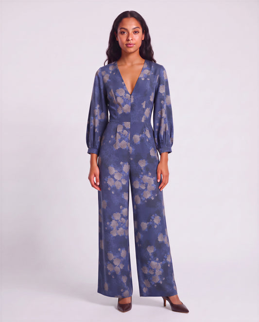 JILL LANS FLORAL NAVY WOMEN'S STRETCH TENCEL JUMPSUIT