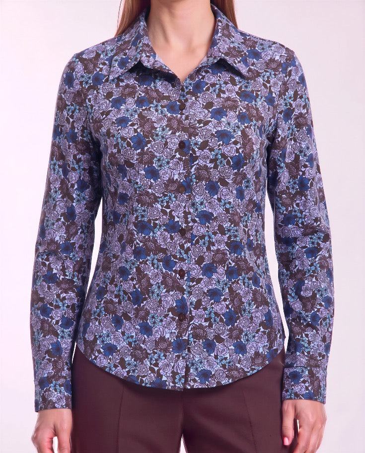 STEPHANIE TERNBERG FLORAL BROWNIE WOMEN'S LYOCELL STRETCH LONG-SLEEVE SHIRT