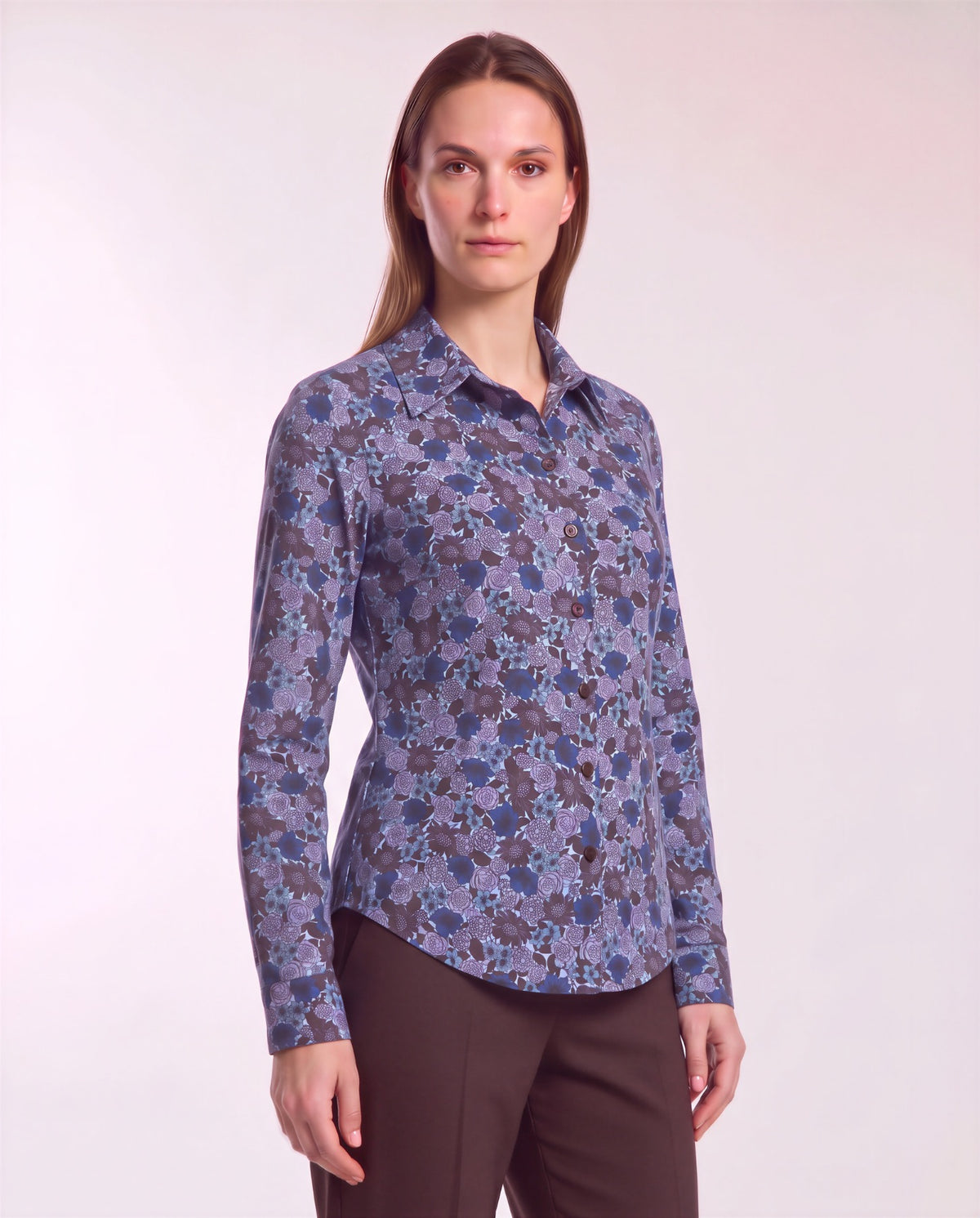 STEPHANIE TERNBERG FLORAL BROWNIE WOMEN'S LYOCELL STRETCH LONG-SLEEVE SHIRT