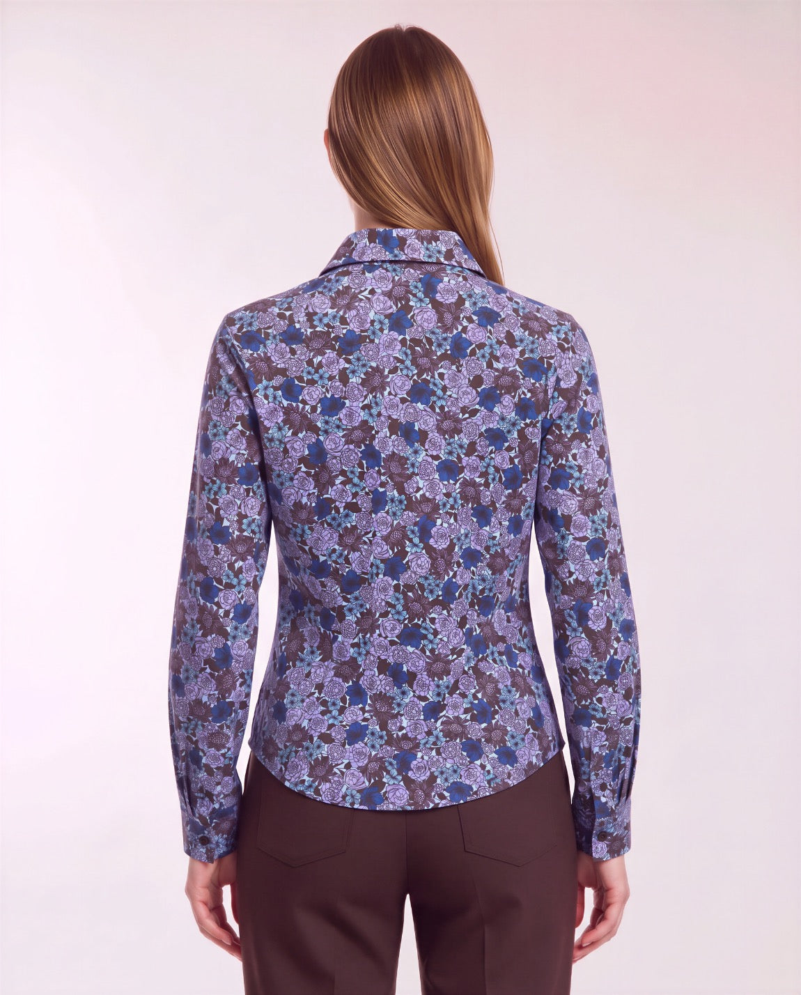 STEPHANIE TERNBERG FLORAL BROWNIE WOMEN'S LYOCELL STRETCH LONG-SLEEVE SHIRT