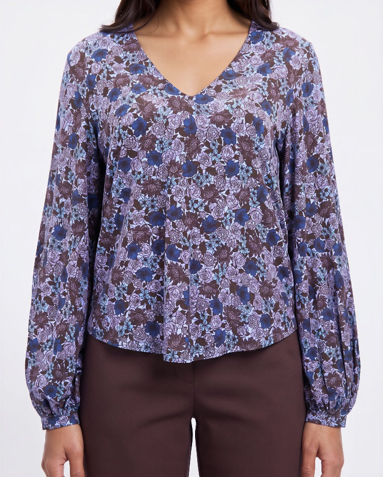 VAL TERNBERG FLORAL BROWNIE WOMEN'S LYOCELL STRETCH V-NECK TOP