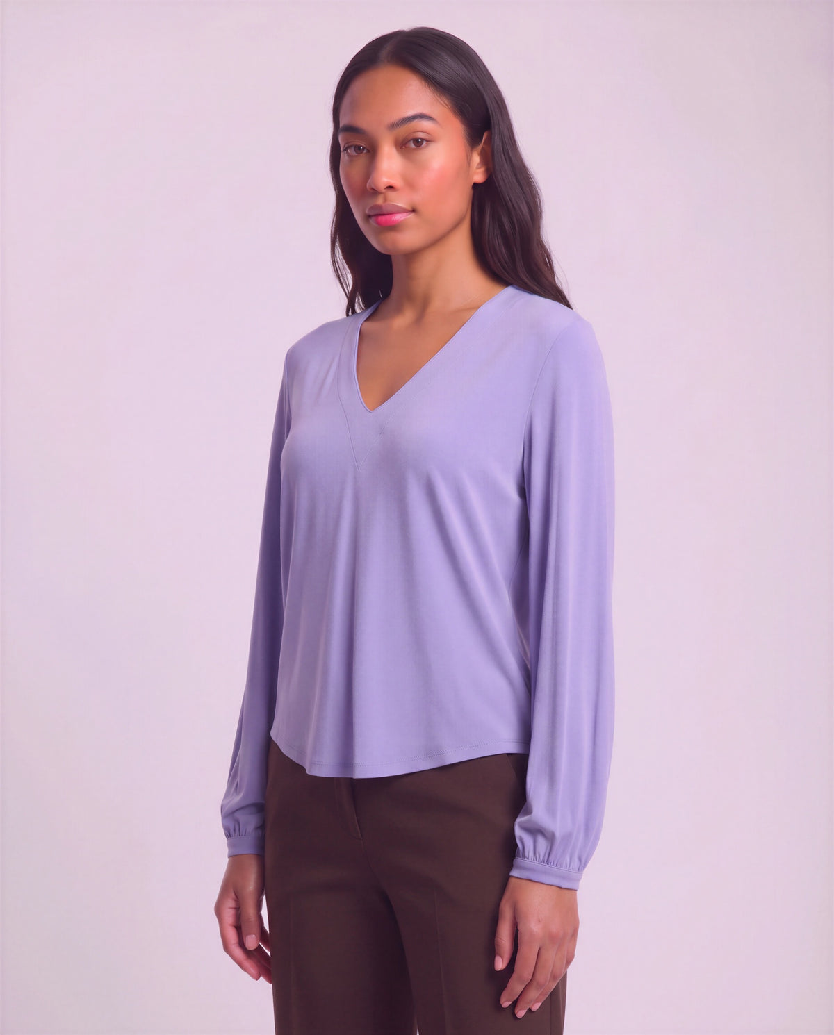 VAL DAWN BLUE WOMEN'S LYOCELL STRETCH V-NECK TOP