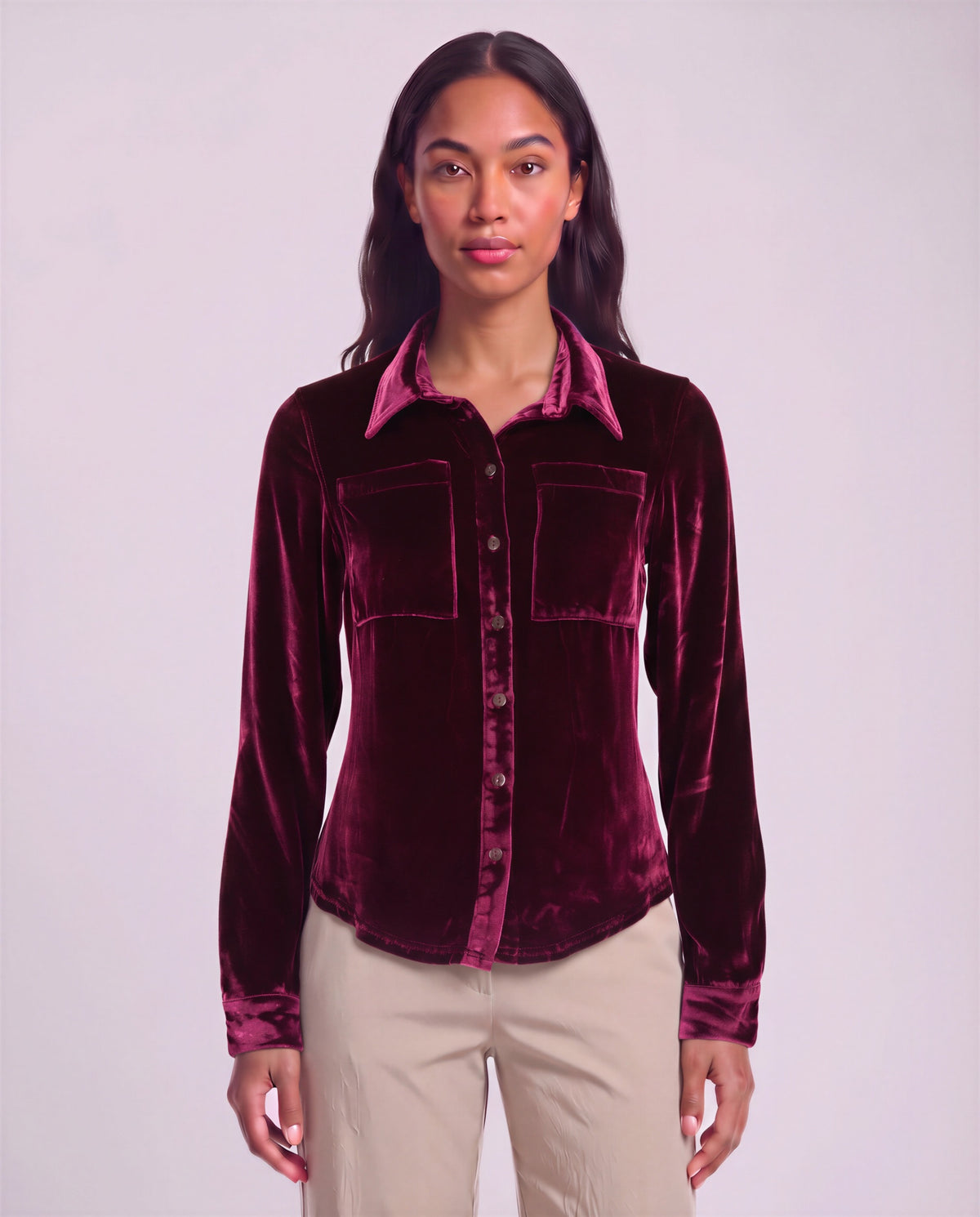 SYLVIA PORT WOMEN'S VELVET LONG-SLEEVE SHIRT