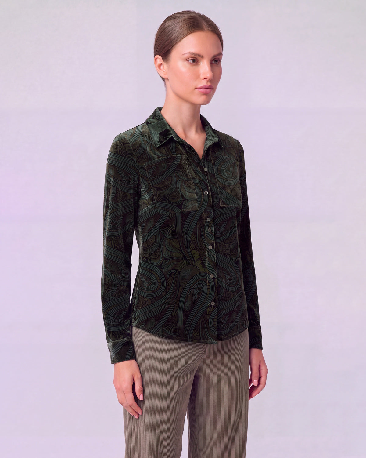 SYLVIA PAISLEY BADALONA BROWNIE WOMEN'S VELVET LONG-SLEEVE SHIRT