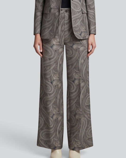 PHEOBE PAISLEY BADALONA SAGE WOMEN'S WOOL STRAIGHT-LEG PANT