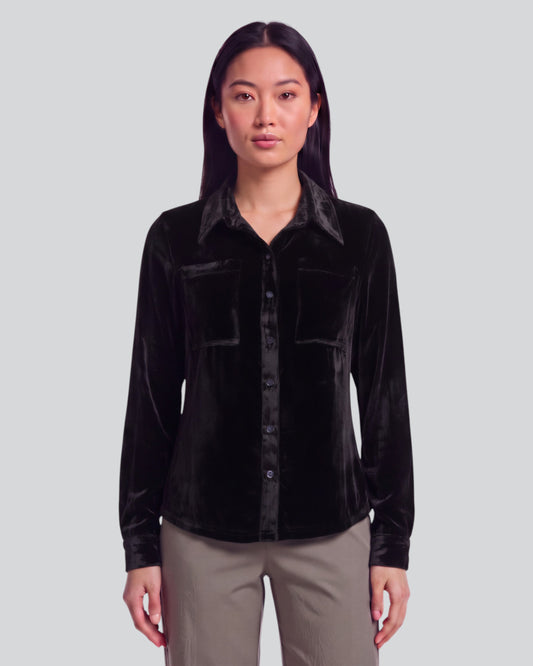 SYLVIA VELVET SHIRT - BLACK