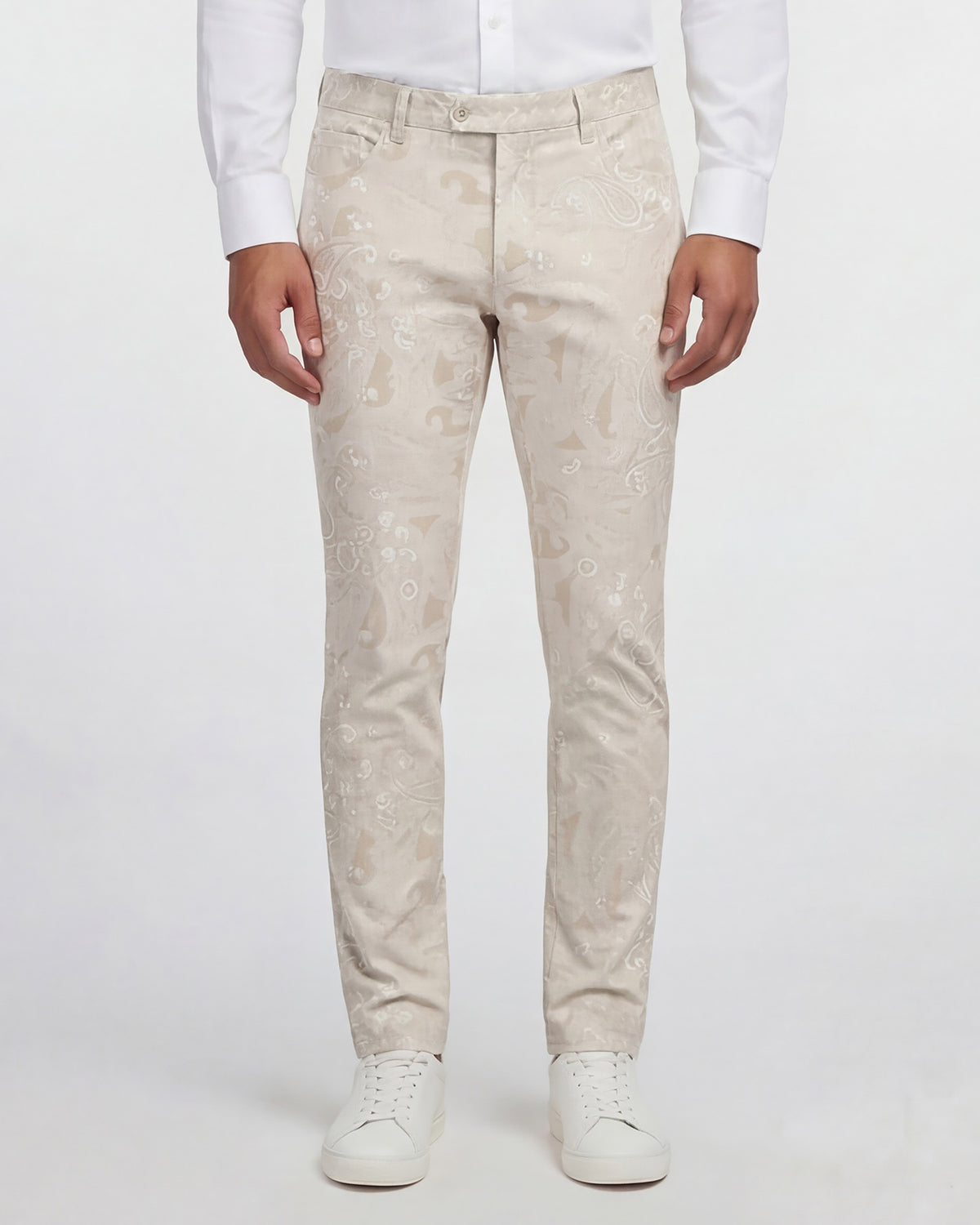 JACK PAISLEY EXPLOSION IVORY MENS FLAT FRONT PANT